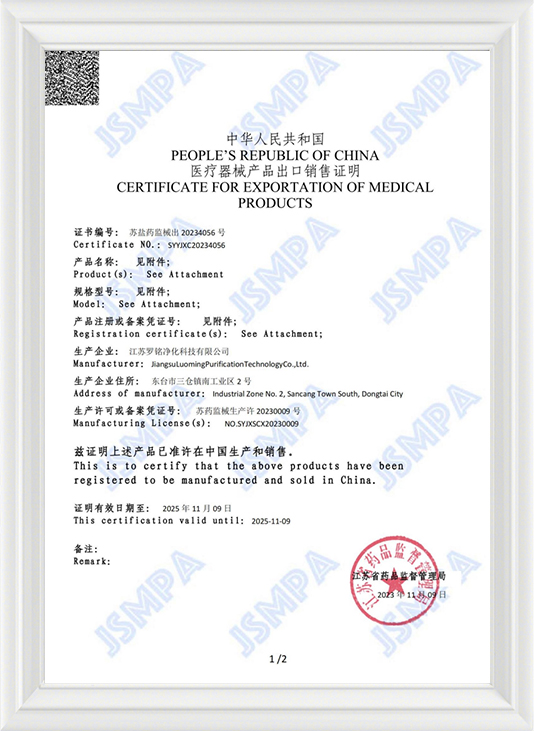 Osvědčení o vývozu lékařských produktů